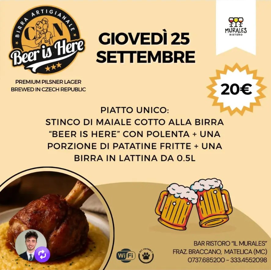 Locandina della serata con stinco di maiale alla birra