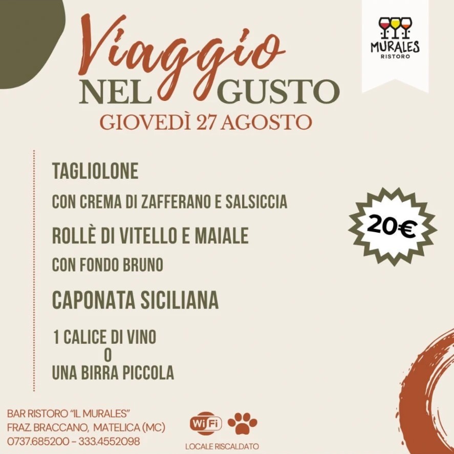 Locandina della serata viaggio nel gusto