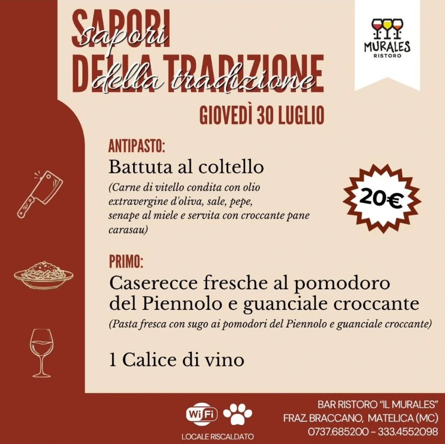 Locandina della serata sapori della tradizione